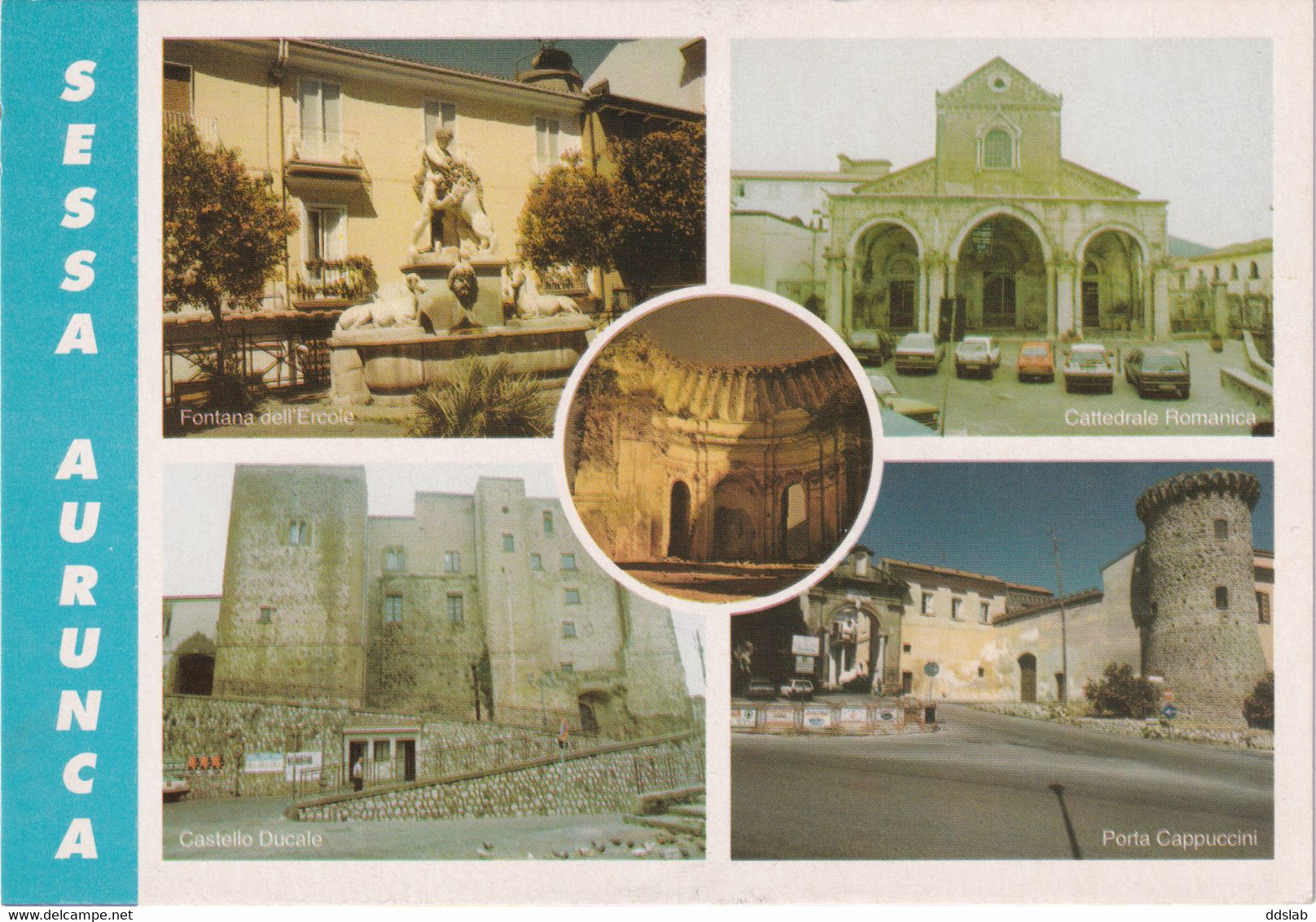 Saluti Da Sessa Aurunca (Caserta) - Anni '90 - 4 Vedute (Fontana Dell'Ercole, Castello, Cattedrale E Porta Cappuccini) - Caserta