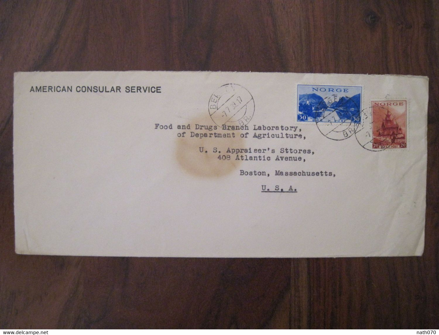 Norvège 1939 Bergen Consulate The Foreign Office Of USA BOSTON Enveloppe Cover Norge Norway - Lettres & Documents