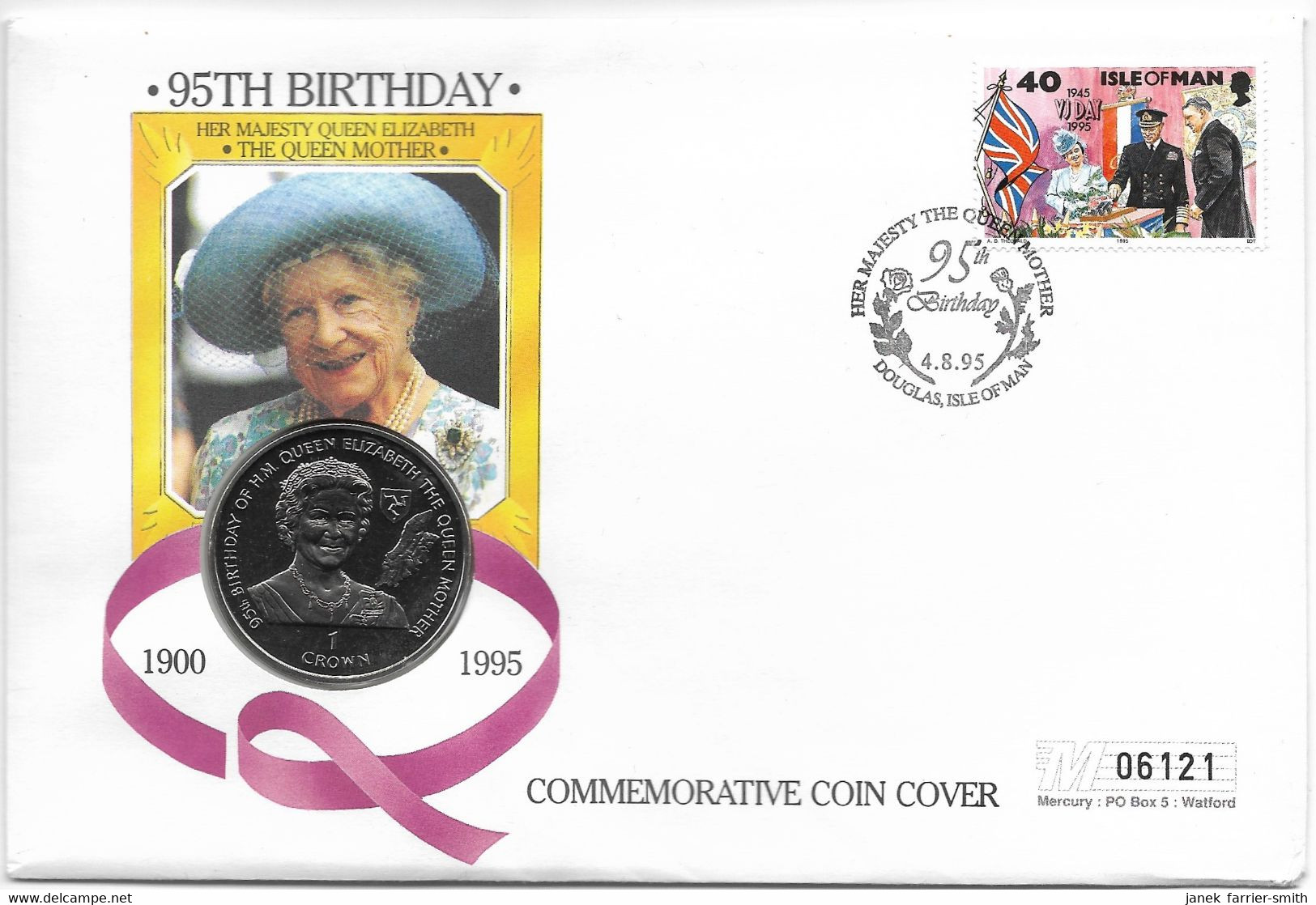 1995 Isle Of Man 1 Crown 95th Birthday Queen Elizabeth The Queen Mother Coin Cover - Isle Of Man