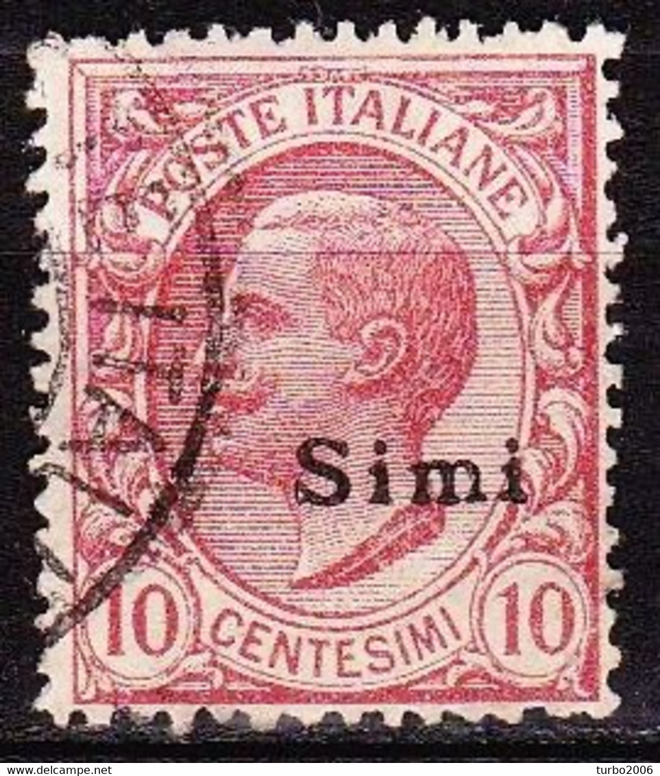 DODECANESE 1912 Black Overprint SIMI On Italian 10 Cent Red Vl. 3 - Dodecaneso