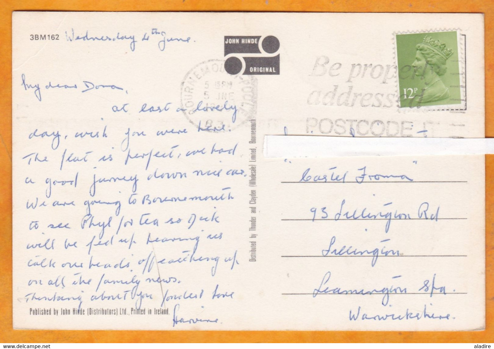 1980 -  Postcard From Bournemouth, Dorset, England To  Leamington Spa, Warwickshire - 12 P - Postcode - Covers & Documents