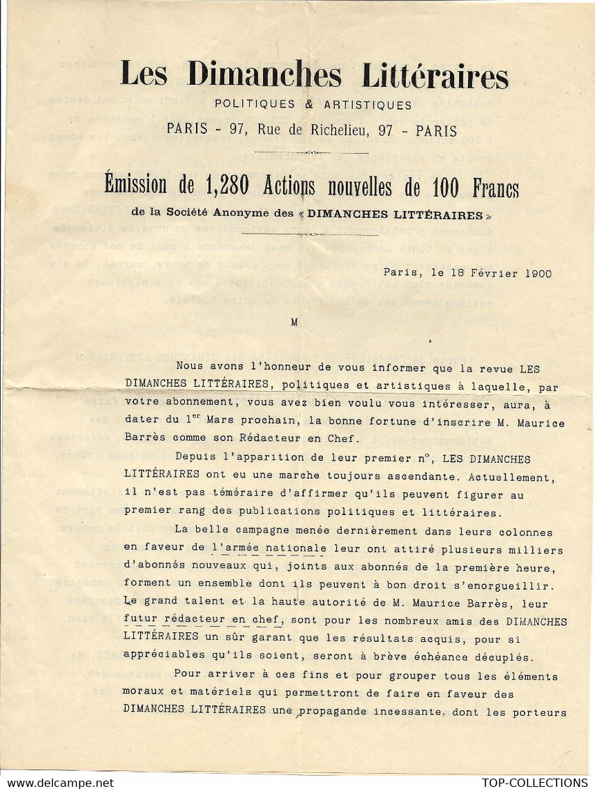 PARIS CULTURE ART LITTERATURE  LES DIMANCHES LITTERAIRES LEON CASTAGNET 1900 V.DESCRIPT+SCANS+HISTORIQUE - Historische Dokumente