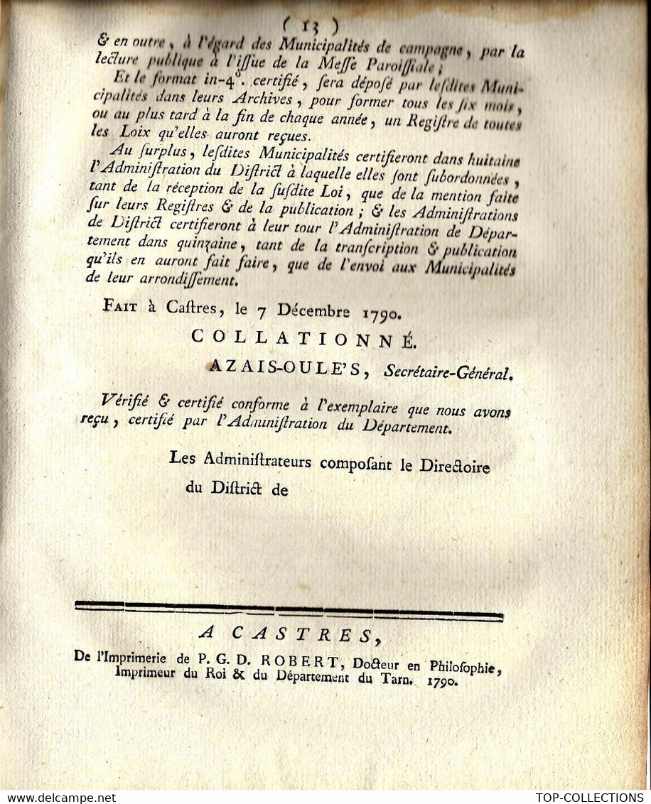 REVOLUTION LOI DU 23 OCTOBRE 1790 RENTES GAGES PAIEMENTS 13 PAGES BON ETAT VOIR SCANS - Wetten & Decreten