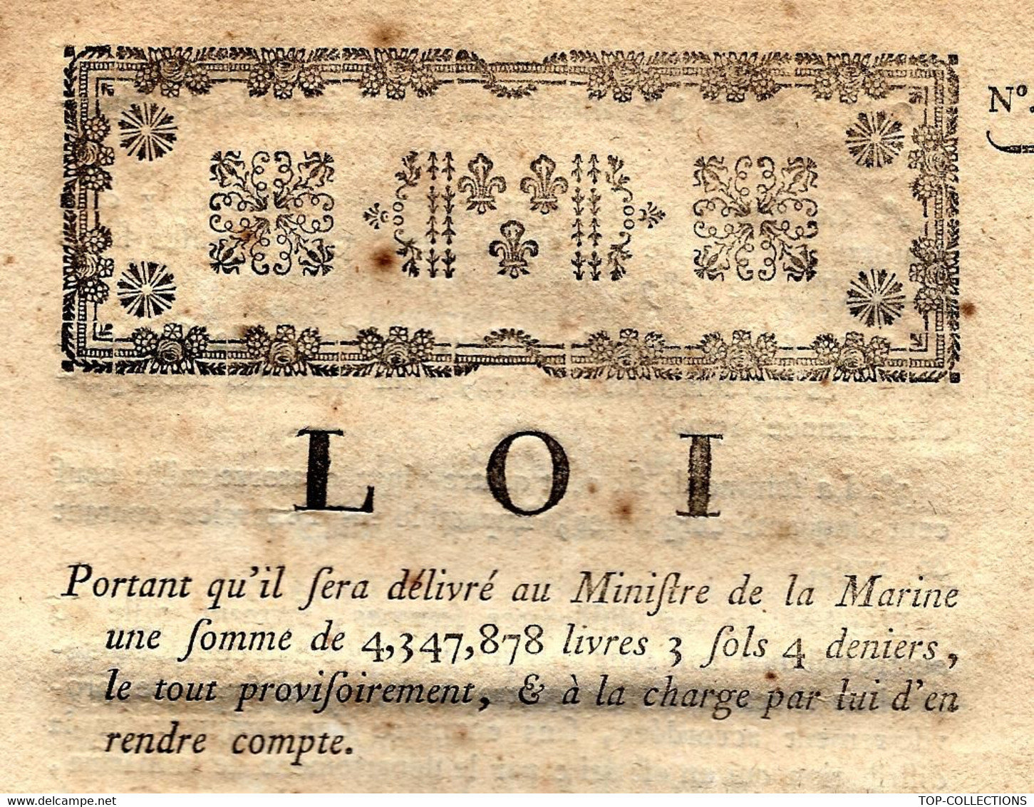 REVOLUTION LOI MINISTERE DE LA MARINE SOMMES ATTRIBUEES 21 JANVIER 1791 2 PAGES B.E. VOIR SCANS - Décrets & Lois