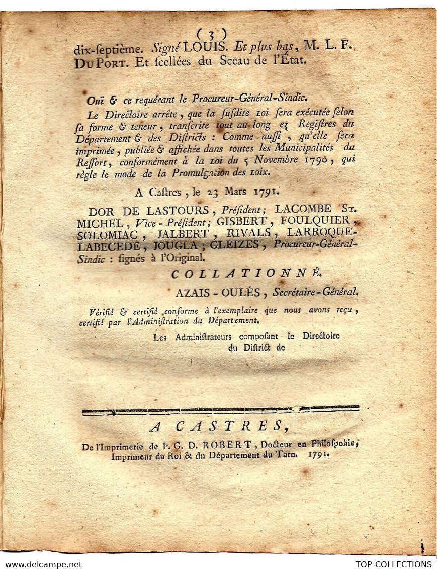 REVOLUTION LOI MINISTERE DE LA MARINE SOMMES ATTRIBUEES 21 JANVIER 1791 2 PAGES B.E. VOIR SCANS - Décrets & Lois