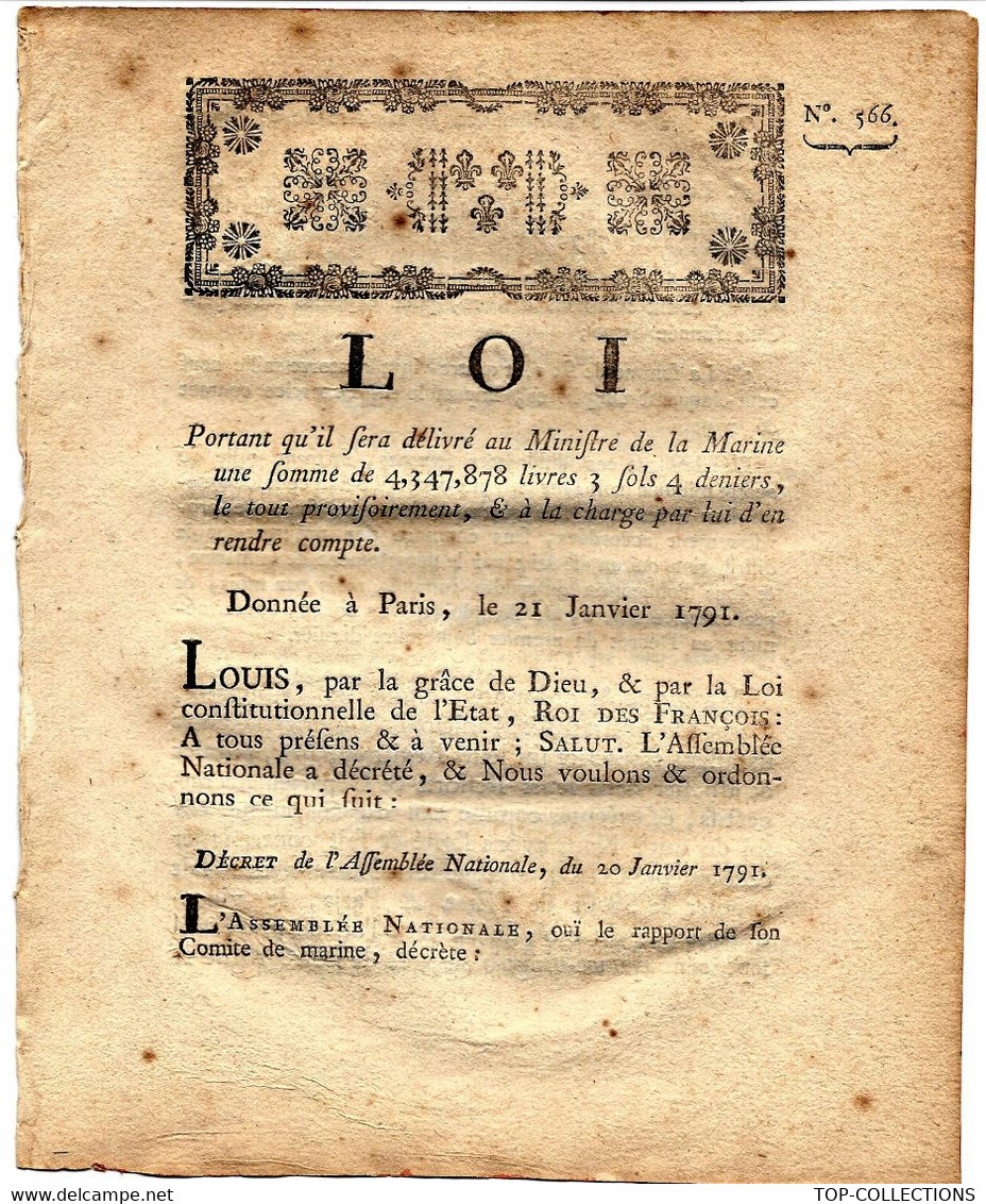 REVOLUTION LOI DU 10 NOVEMBRE 1790 RECEVEUR DES IMPOSITIONS 2PAGES BON ETAT VOIR SCANS - Décrets & Lois