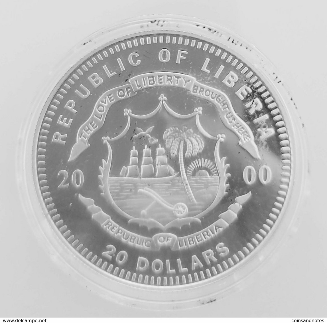 Liberia 2000 - 20 Silver Dollar ‘Declaration Of Independence’ - UNC & Sealed - Certificate No 09885 - Liberia