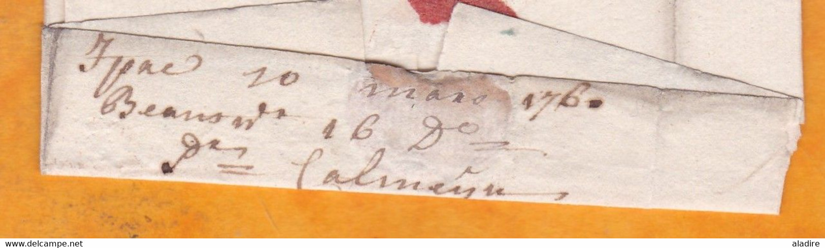 1760 - Marque Postale IPRES En Rouge Sur Enveloppe De YPRES, Ieper, Pays Bas Autrichiens Vers OOSTENDE, Ostende - 1714-1794 (Pays-Bas Autrichiens)