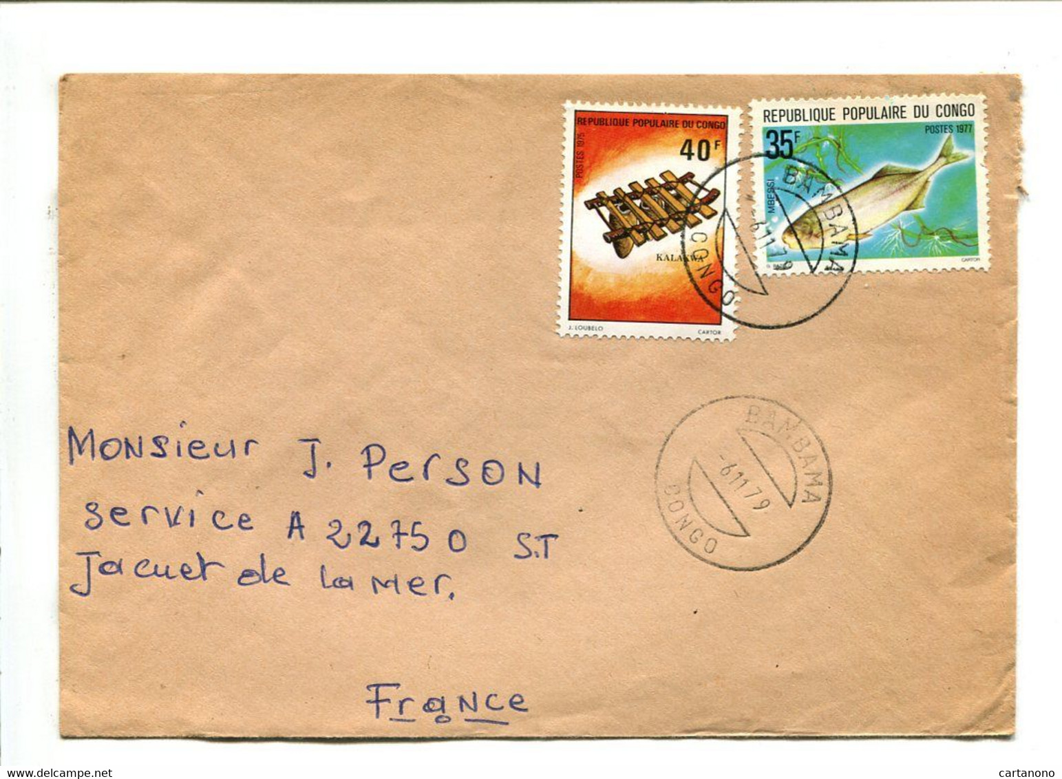 CONGO Bambama 1979 - Affranchissement Sur Lettre Pour La France - Instrument De Musique / Poisson - Autres & Non Classés
