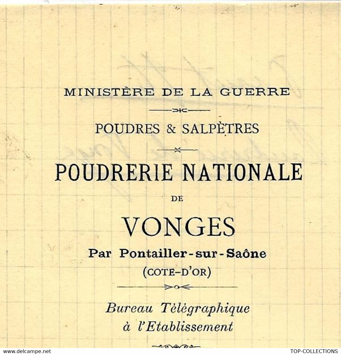 MILITARIA MINISTERE DE LA GUERRE POUDRERIE NATIONALE  VONGES  Cote D'Or 1896 =>BRIQUETERIE BAUDOT VAIRET Ciry Le Noble - Historische Dokumente