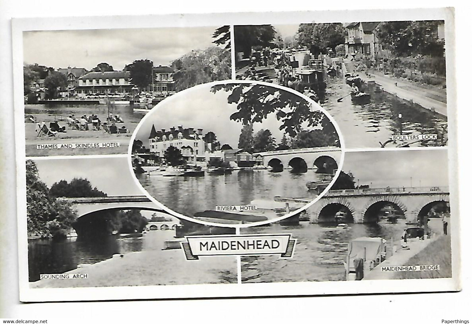 Real Photo Postcard, Maidenhead, Multi-view Card, Hotel, Bridge, 1958. - Windsor