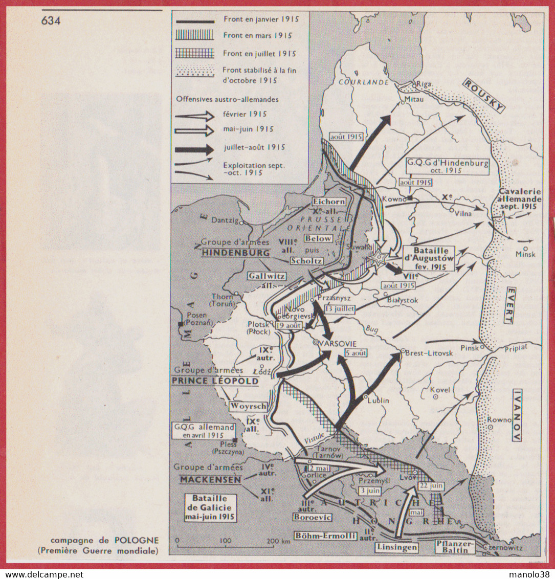 Campagne De Pologne. Première Guerre Mondiale. Carte Historique. Larousse 1960. - Documents Historiques