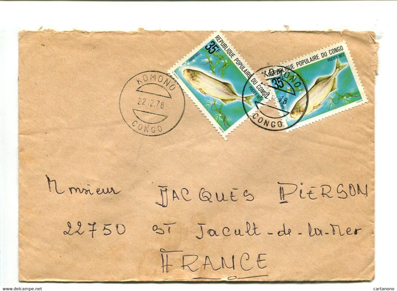 CONGO Komono 1978 - Affranchissement Multiple Sur Lettre  - Poisson - Peces