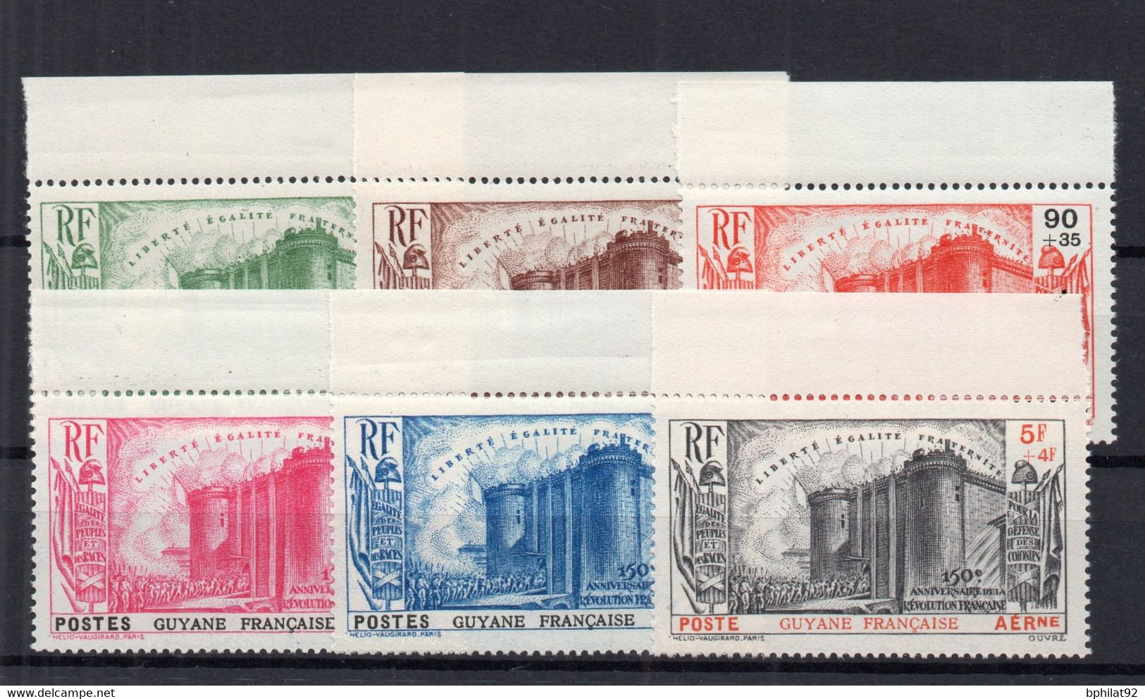 !!! PRIX FIXE : GUYANE, SERIE BASTILLE N°152/156 + PA N°19 NEUVES ** BORD DE FEUILLE - Unused Stamps