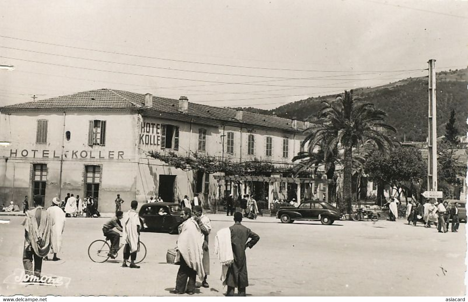 Carte Photo Tizi Ouzou Kabylie Hotel Koller  Auto 203 Peugeot Traction Citroen Moto Panneau N12 Mirabeau Menerville - Tizi Ouzou