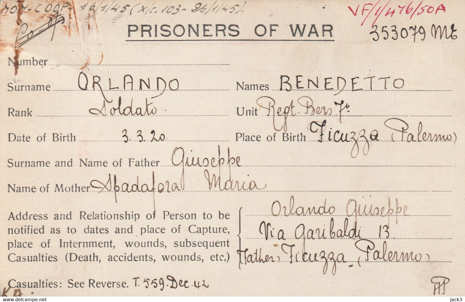 Cartolina Prigioniero Di Guerra - Prisoners Of War - POW 305 - Bagne & Bagnards