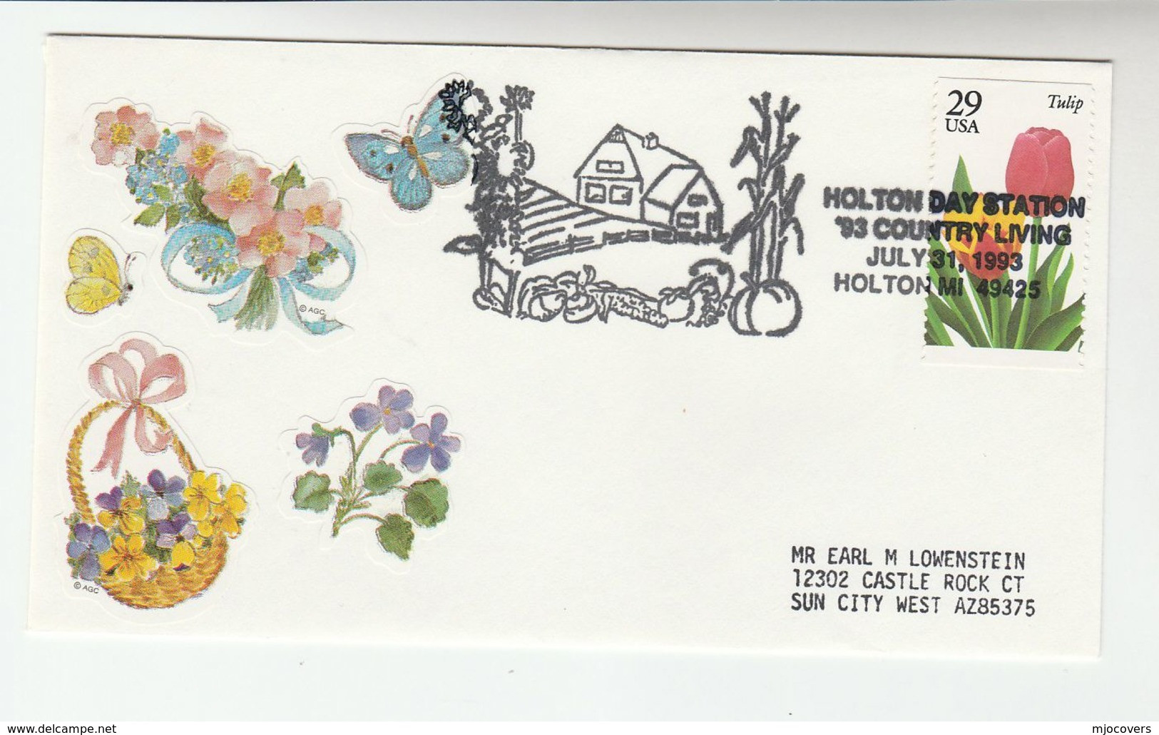 1993 Holton COUNTRY LIVING FARMING EVENT COVER USA Stamp BUTTERFLY FLOWER Label Environment Butterflies Insect Fruit Veg - Agriculture