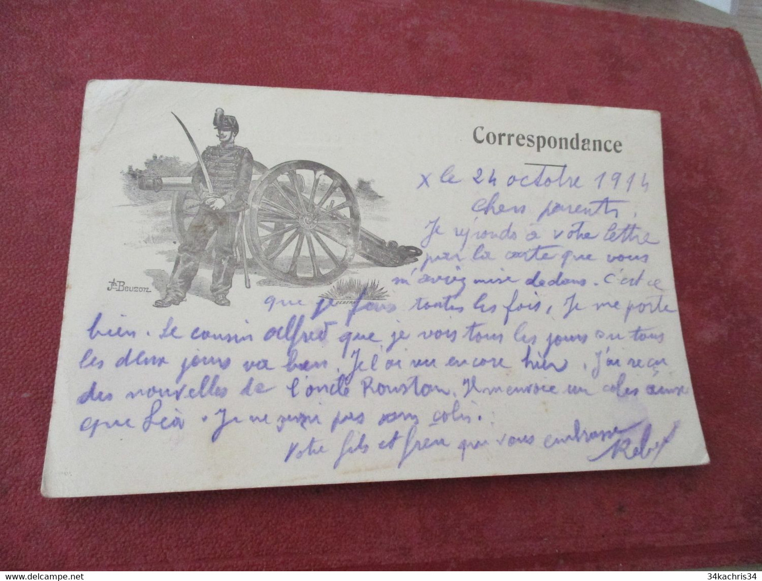 CPFM Carte Franchise Militaire Guerre 1914 Canon Illustrée Par Beuzon - Cartas & Documentos