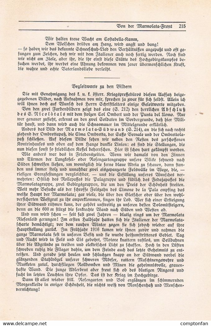 a102 992 Leo Handl Marmolata-Front Dolomitenkrieg Artikel mit Bildern 1916 !!