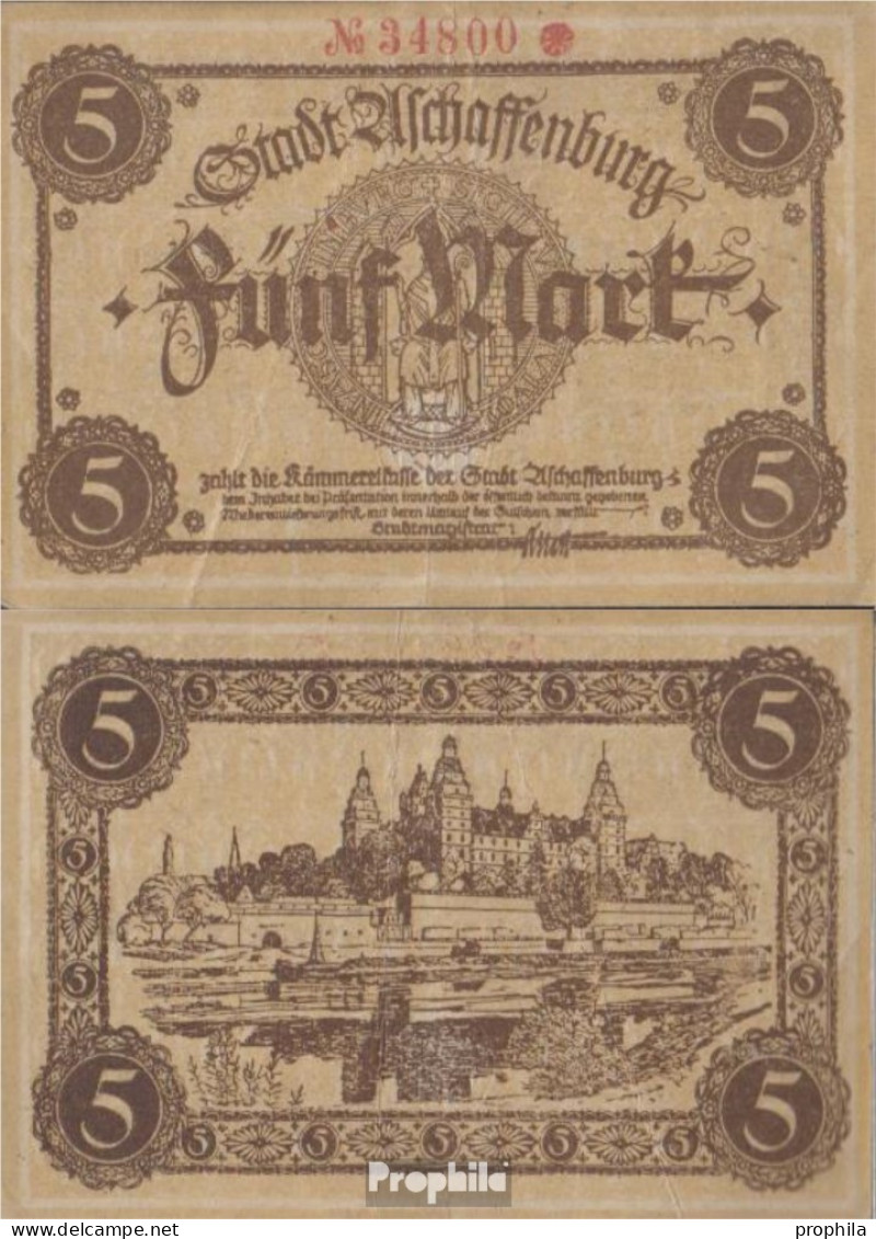 Aschaffenburg Notgeld Stadt Aschaffenburg Gebraucht (III) 1918 5 Mark - 5 Mark