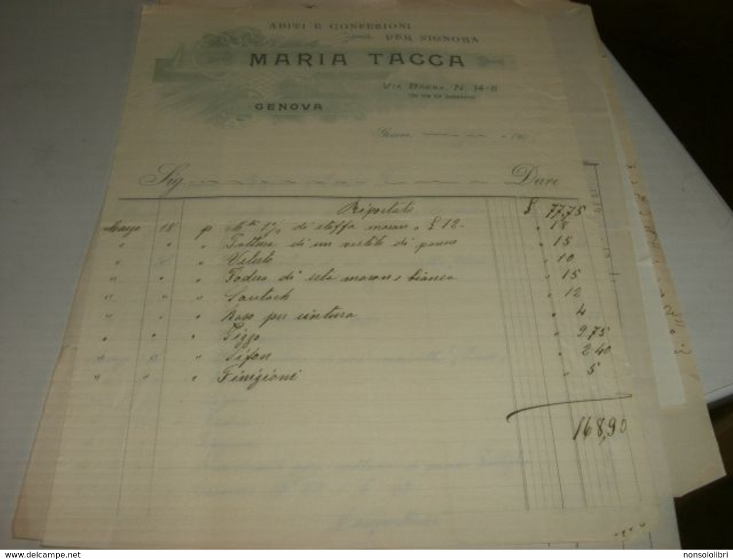 2 FATTURE DITTA MARIA TACCA ABITI PER SIGNORA 1905 GENOVA - Italia