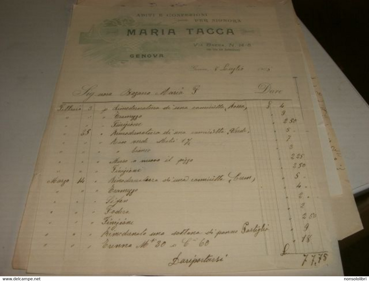 2 FATTURE DITTA MARIA TACCA ABITI PER SIGNORA 1905 GENOVA - Italia