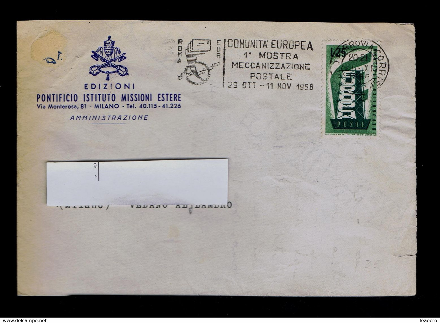 Gc6429 ITALY Slogan Pmk "European Community Meccanization Postal" 1956 Mailed Roma To Milano - Zipcode