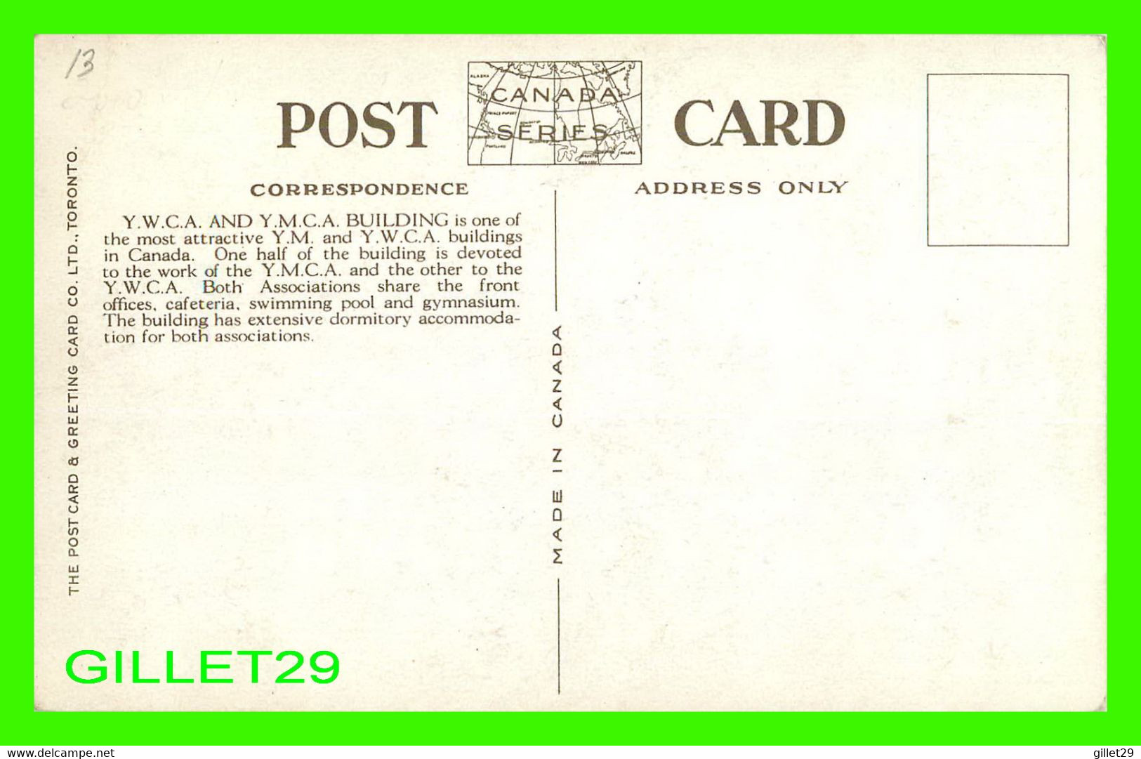 WINDSOR, ONTARIO -Y.W.C.A. AND Y.M.C.A. -  THE POST CARD & GREETING CARD CO LTD - - Windsor