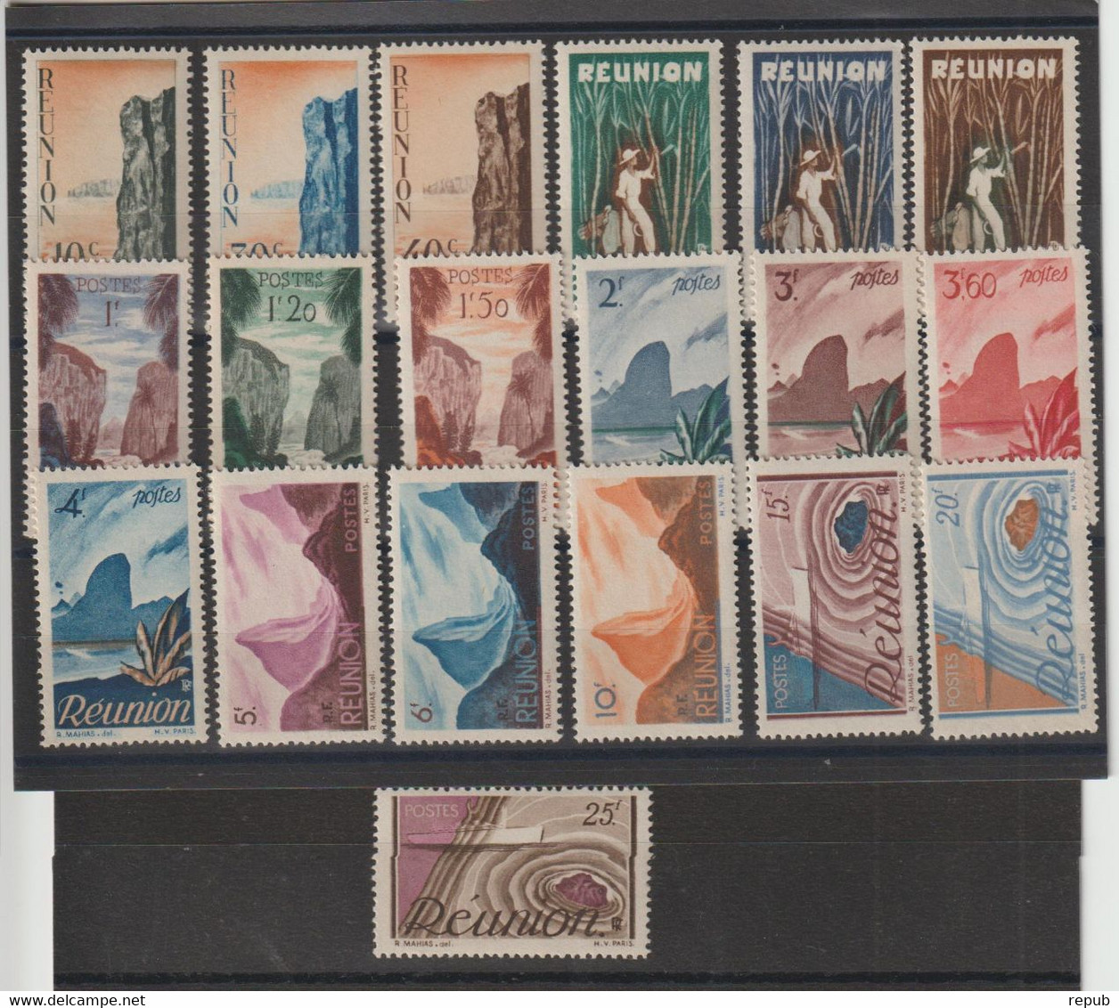 Réunion 1947 Série Courante 262-80 19 Val ** MNH - Unused Stamps