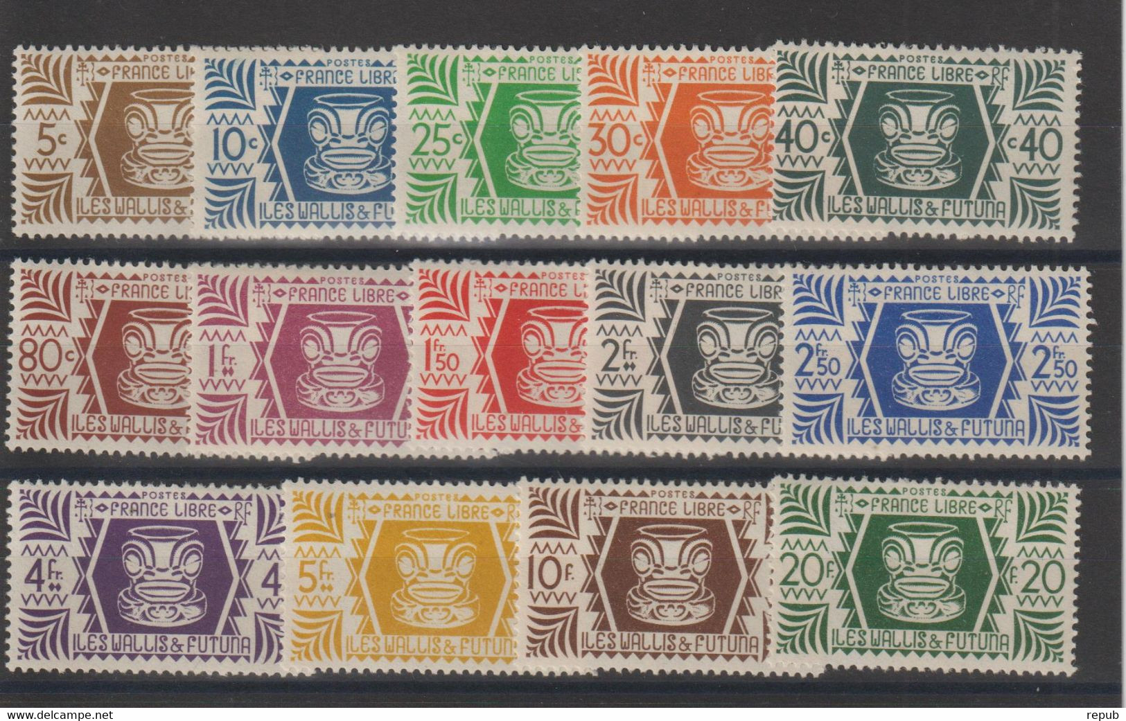 Wallis Et Futuna 1944 Série De Londres 132-146 14 Val * Charnière MH - Unused Stamps