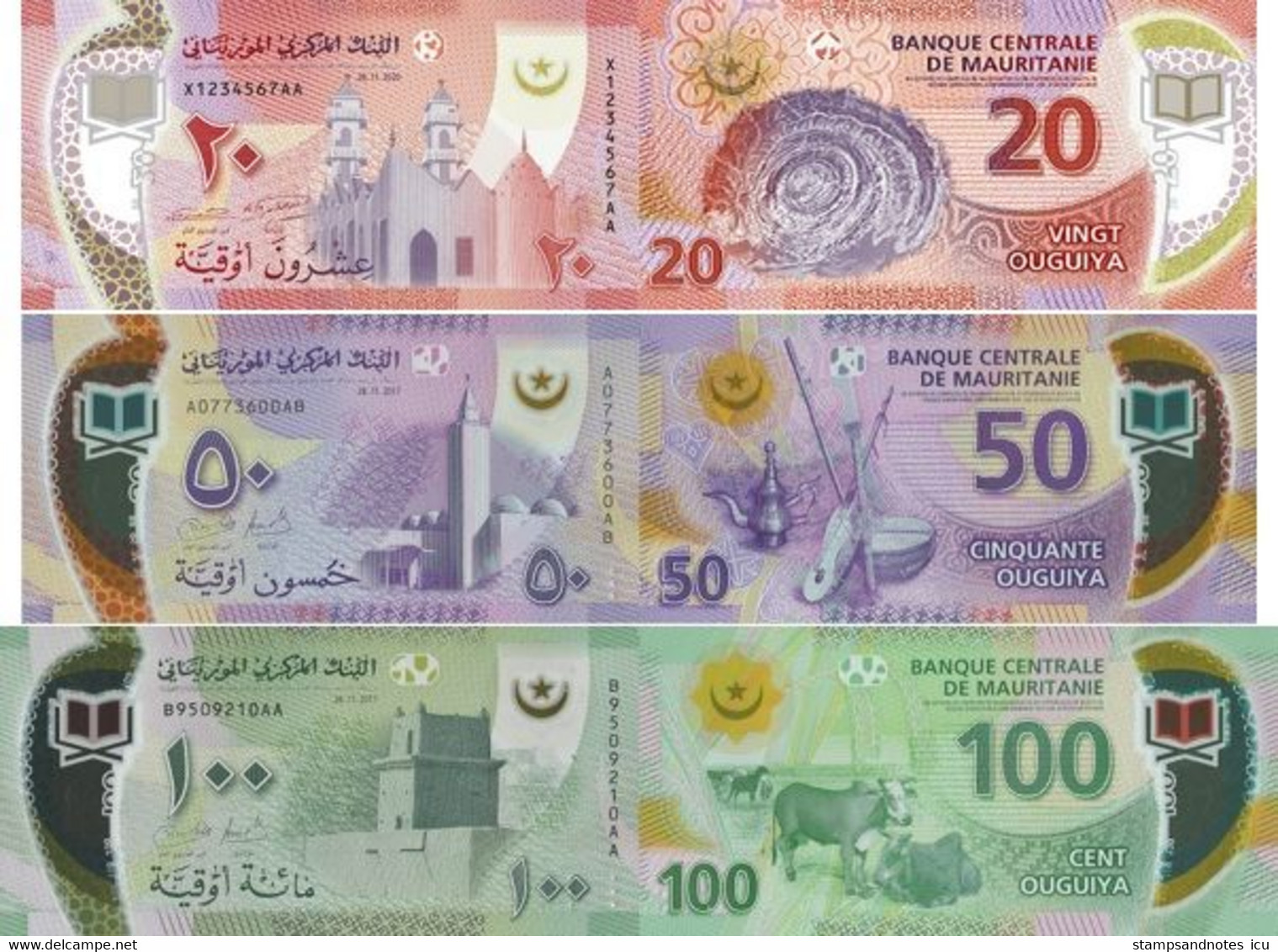 MAURITANIA   20 50 100 Ouguiya   2017 2020   P  WA22 22 23 UNC Polymer 3 Banknotes - Mauritanien