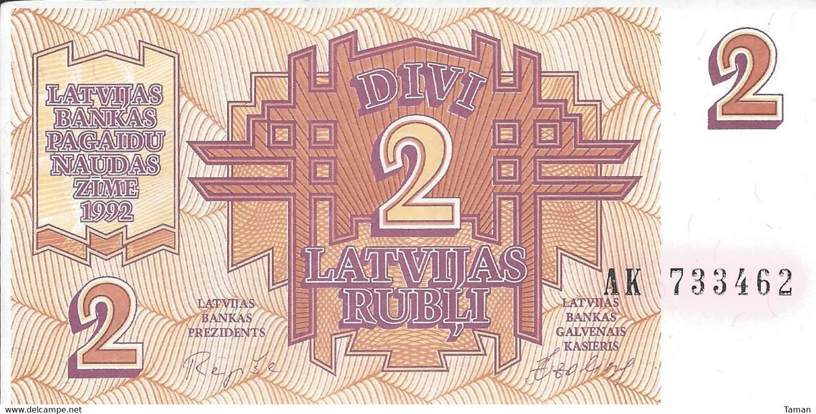 LETTONIE   -  2  Roubles   1992   -- UNC -- - Letland