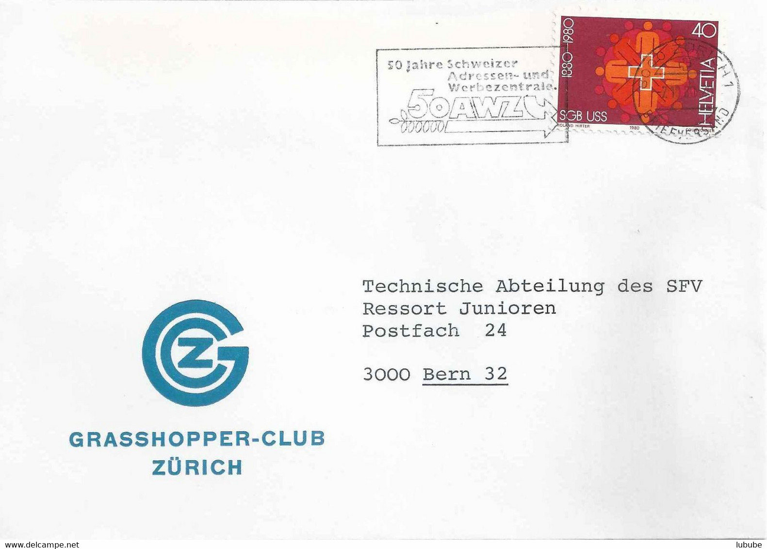 Motiv Brief  "Grasshopper Club Zürich"        1980 - Briefe U. Dokumente