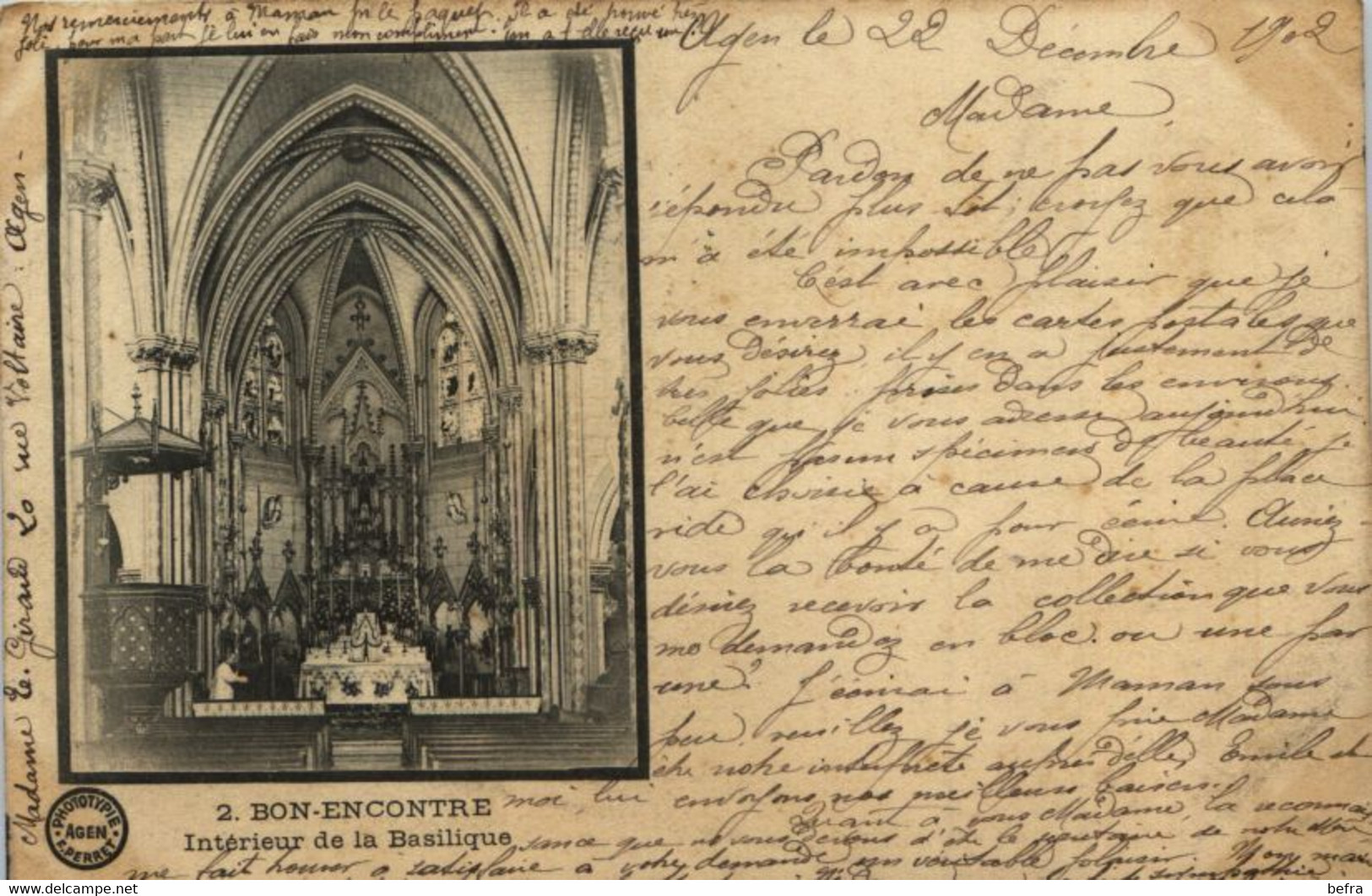 CPA   Bon-Encontre -- Intérieur De La Basilique - Précurseur  -170 - Bon Encontre