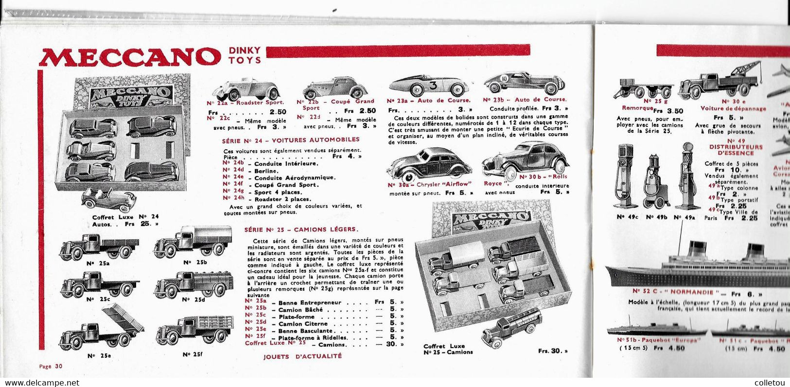 MECCANO.CATALOGUE LES MEILLEURS JOUETS 1935-36. 40 pages Format 22 x 14 cm (R068)