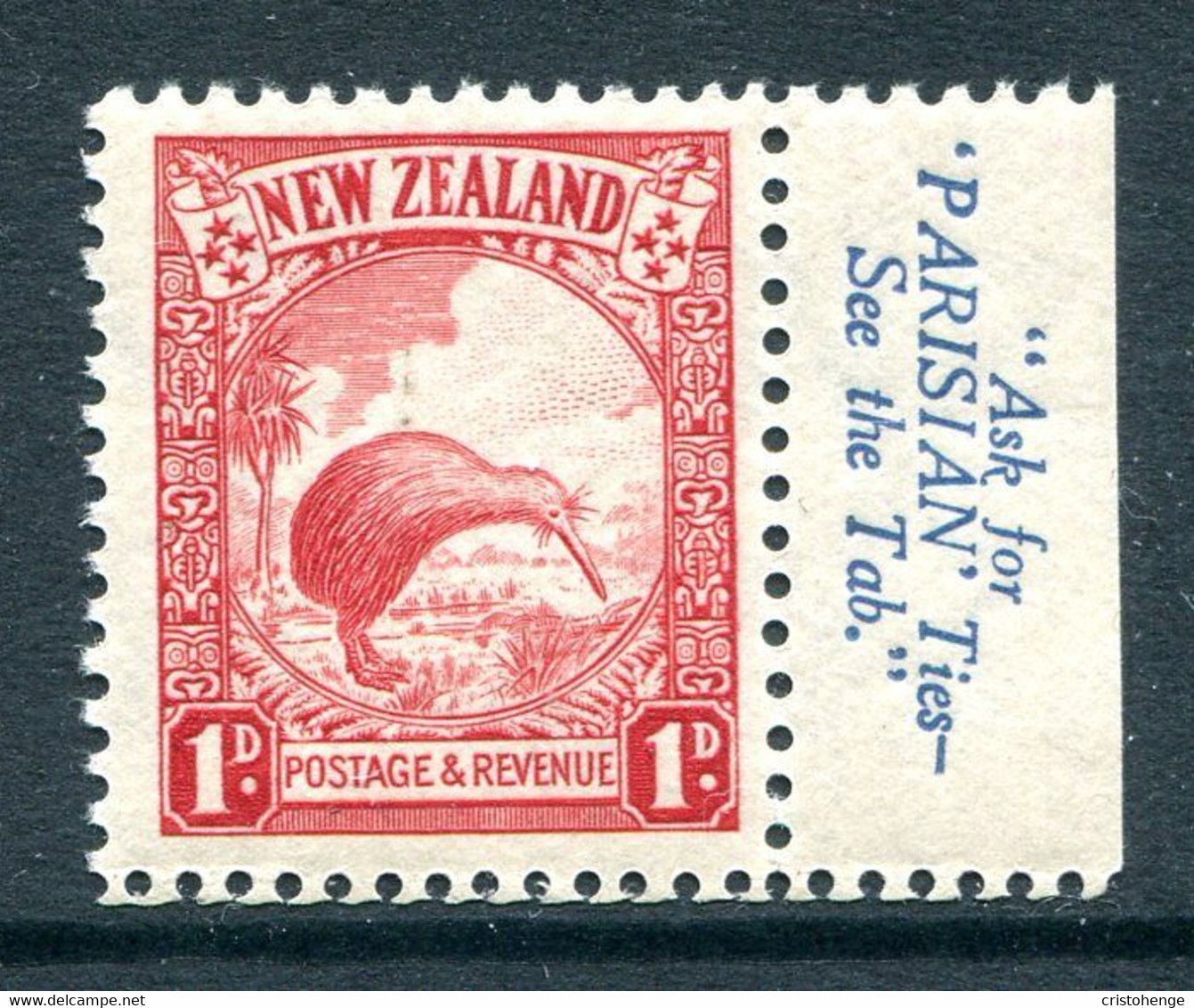 New Zealand 1935-36 Pictorials - Single Wmk. - 1d Kiwi - Die II - P.14 X 13½ - Booklet Single LHM (SG 557c) - Nuevos