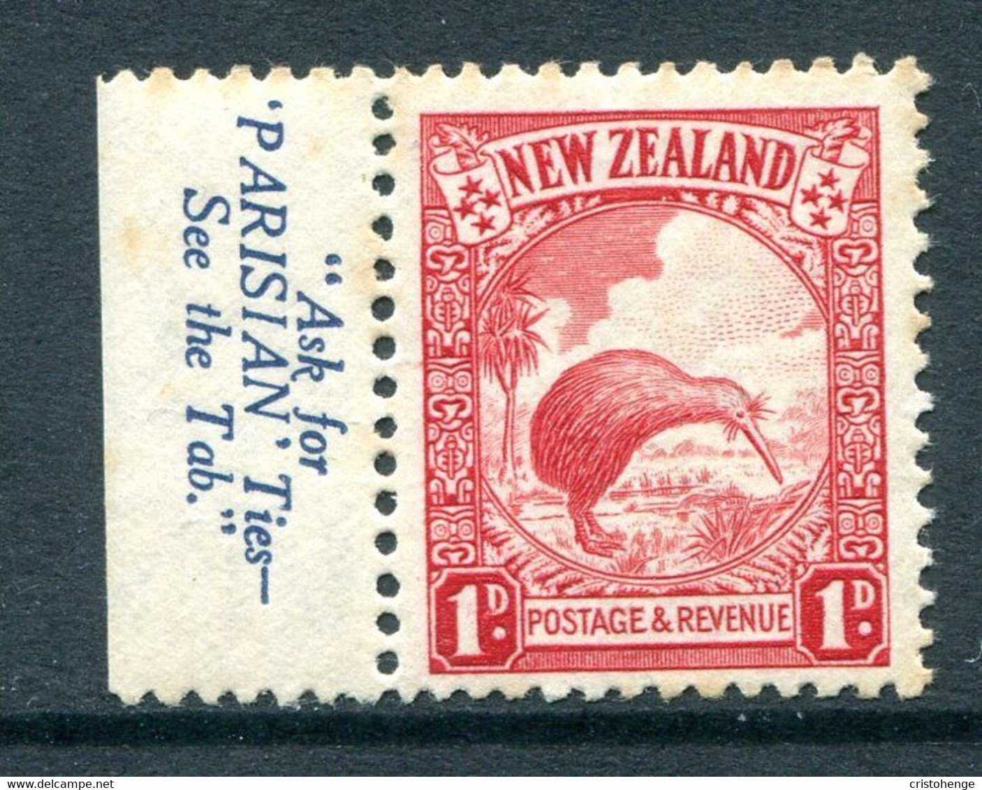 New Zealand 1935-36 Pictorials - Single Wmk. - 1d Kiwi - Die II - P.14 X 13½ - Wmk. Inv. Booklet Single LHM (SG 557cw) - Ongebruikt