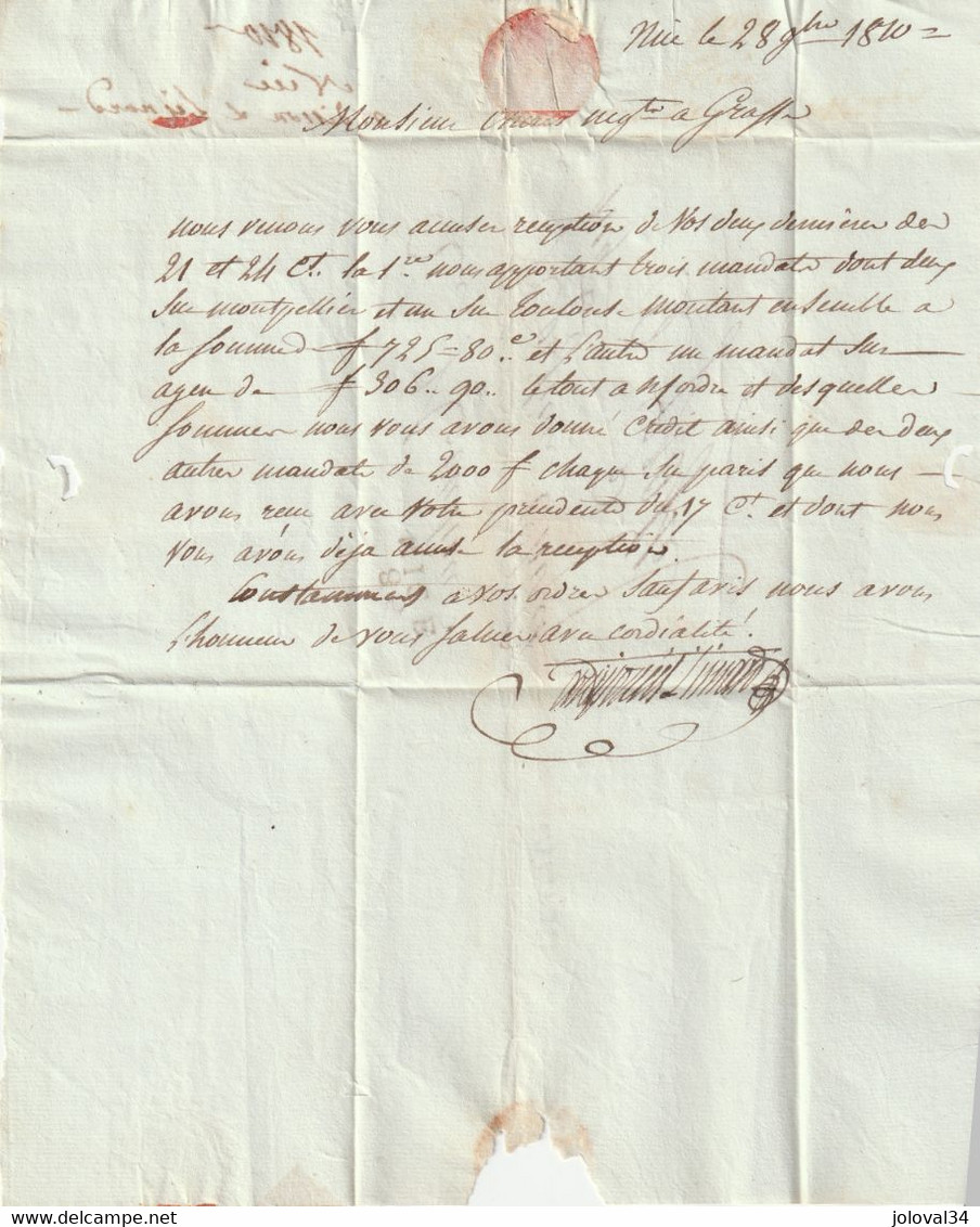 Département Conquis Marque Postale 85 NICE 28/11/1810 Pour Chiris Grasse - 1792-1815: Veroverde Departementen