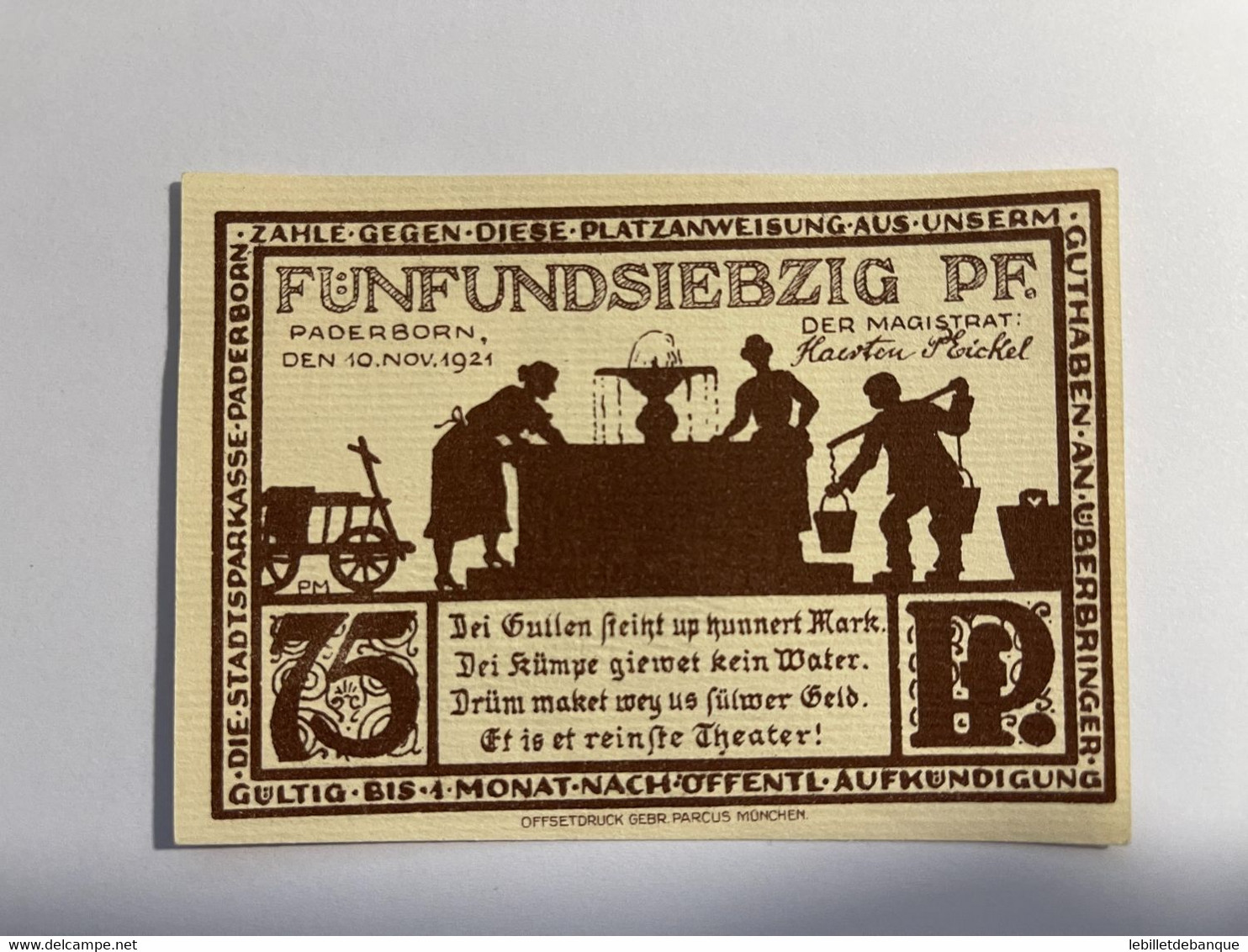 Allemagne Notgeld Paderborn 75 Pfennig - Sammlungen