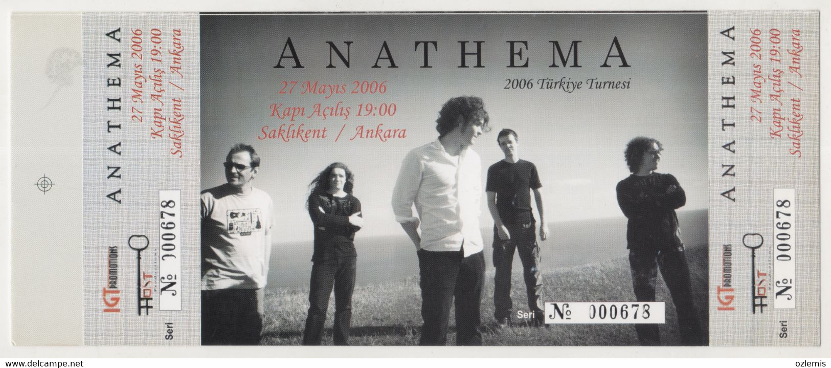 ANATHEMA 20O6 CONCERT TICKET ANKARA TURKEY ROCK POV - Entradas A Conciertos