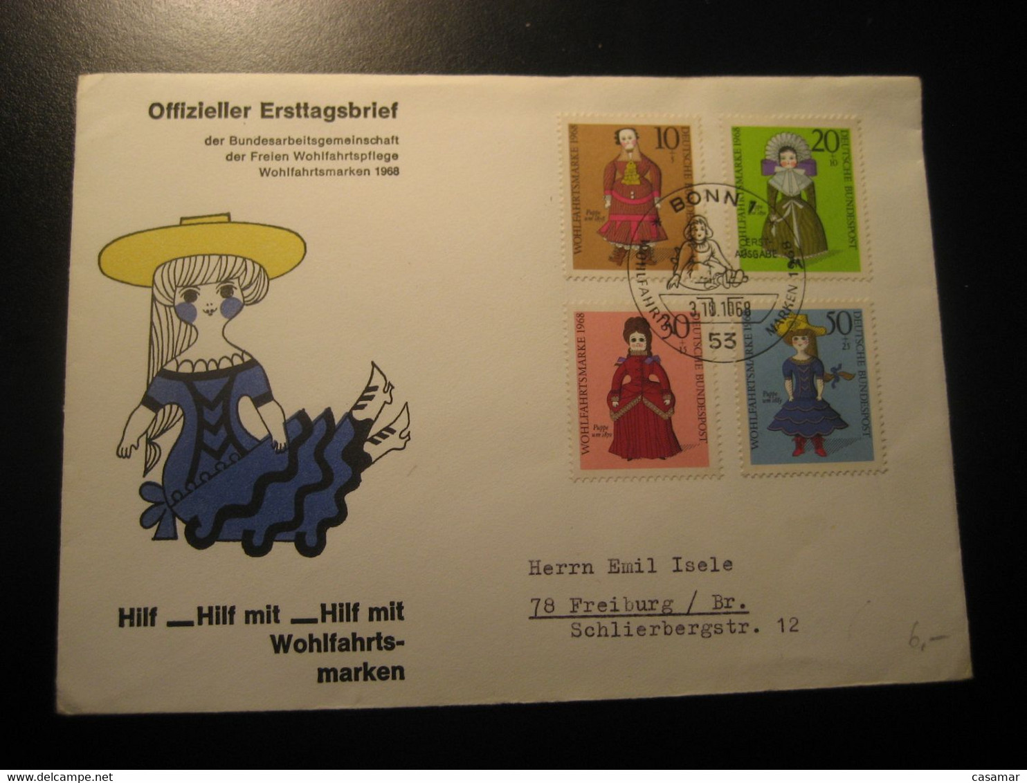 Puppe Yvert 436/9 BONN 1968 Doll Dolls Poupee Poupees FDC Cancel Cover GERMANY - Bambole