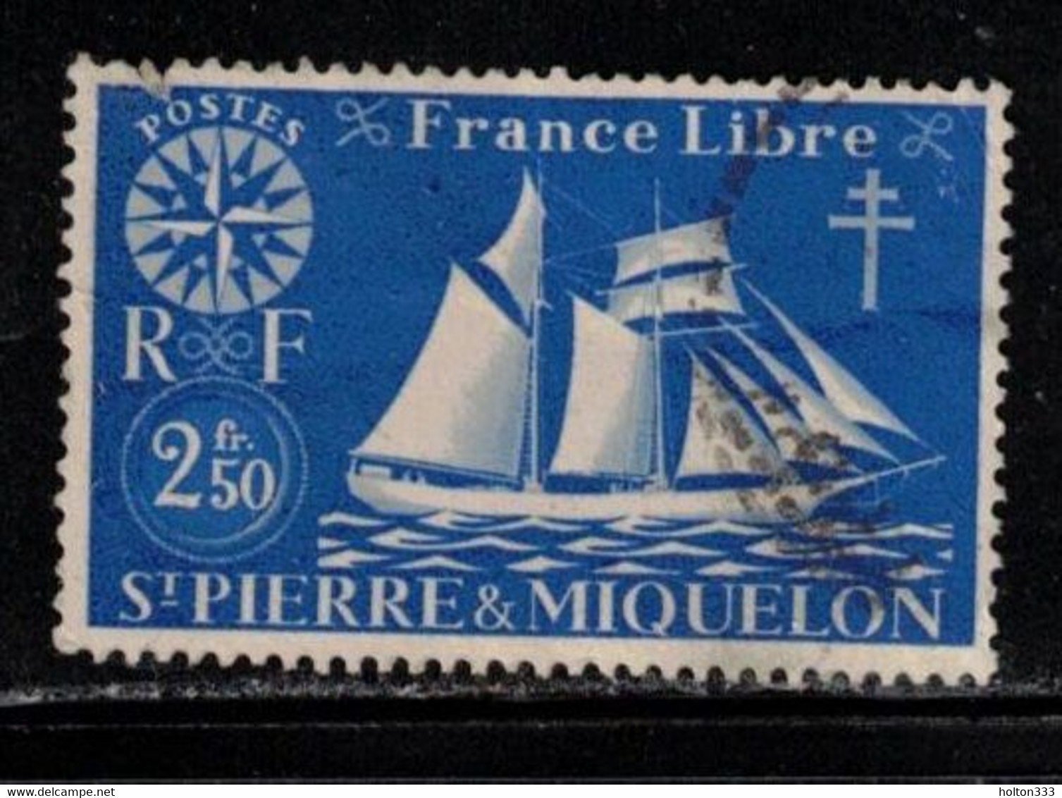 ST PIERRE & MIQUELON Scott # 309 Used - St Malo Fishing Schooner - Used Stamps