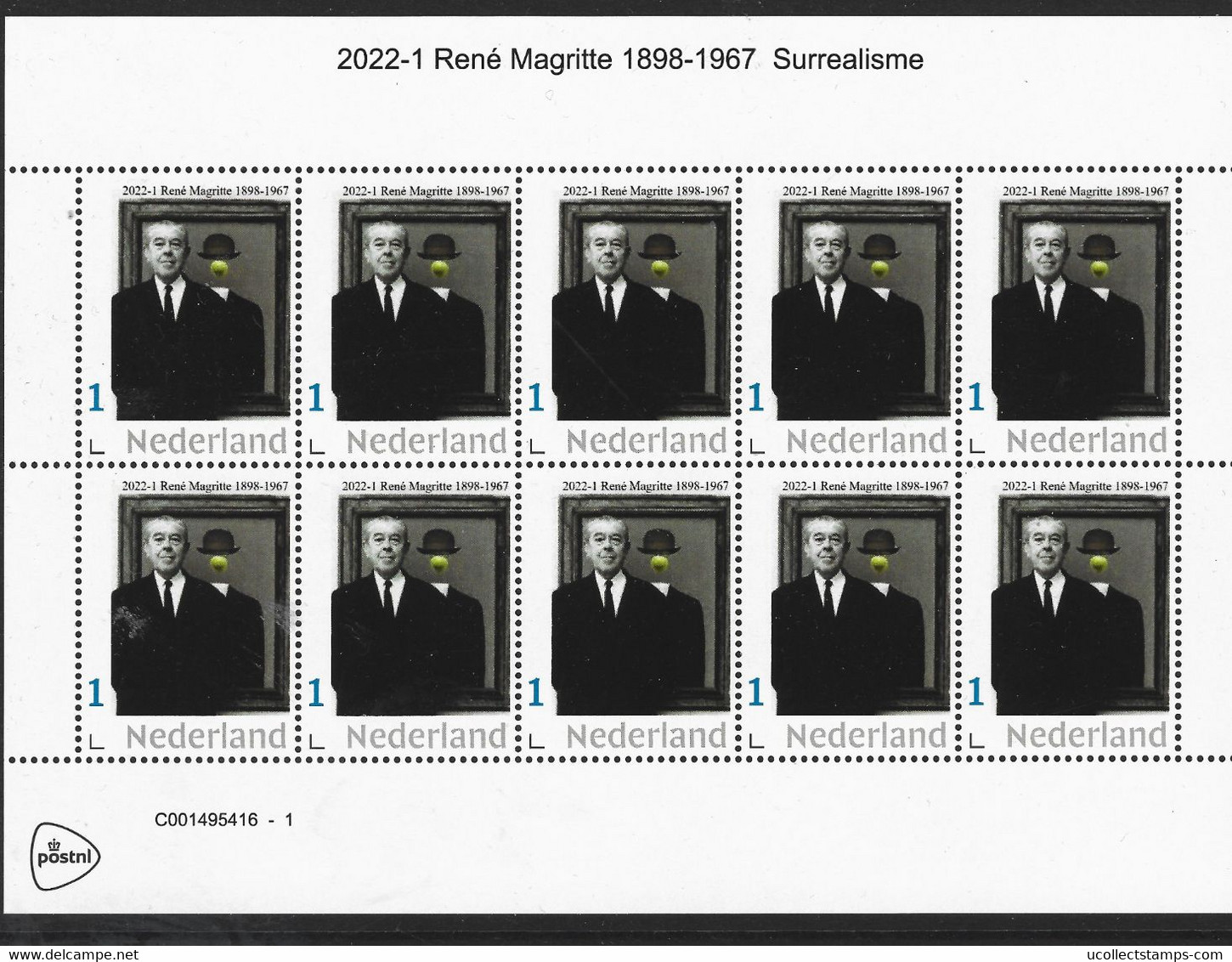 Nederland  2022-1 René Magritte  1898-1967  Vel-  Sheetlet     Postfris/mnh/neuf - Neufs