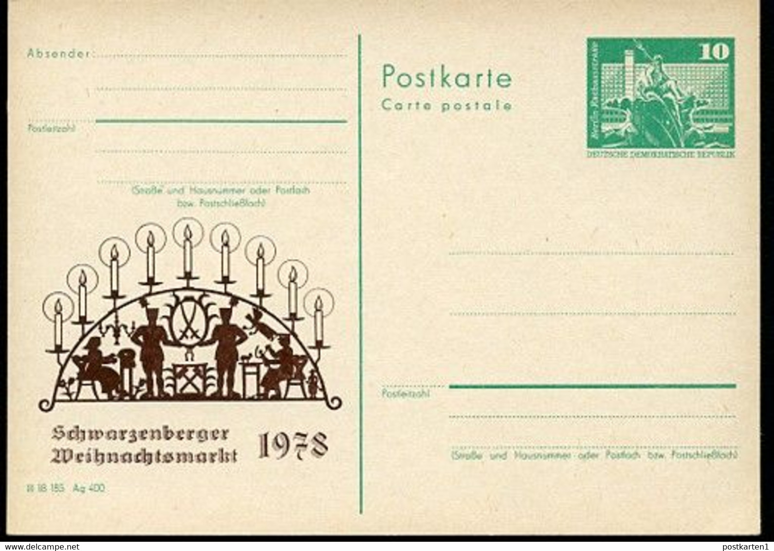 DDR P79-26-78 C76 Postkarte PRIVATER ZUDRUCK Weihnachtsmarkt Schwarzenberg 1978 - Privatpostkarten - Ungebraucht