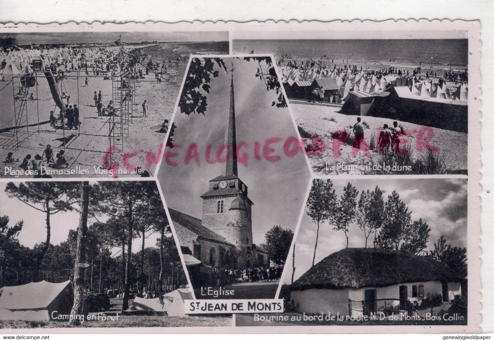 85- SAINT JEAN DE MONTS- ST JEAN DE MONTS-EGLISE- PLAGE DES DEMOISELLES- CAMPING-PLAGE DE LA DUNE-1954- VENDEE - Saint Jean De Monts