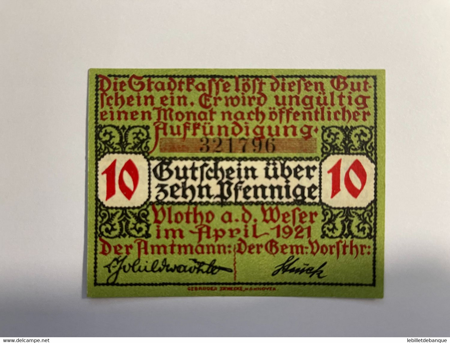 Allemagne Notgeld Blotho 10 Pfennig - Collections