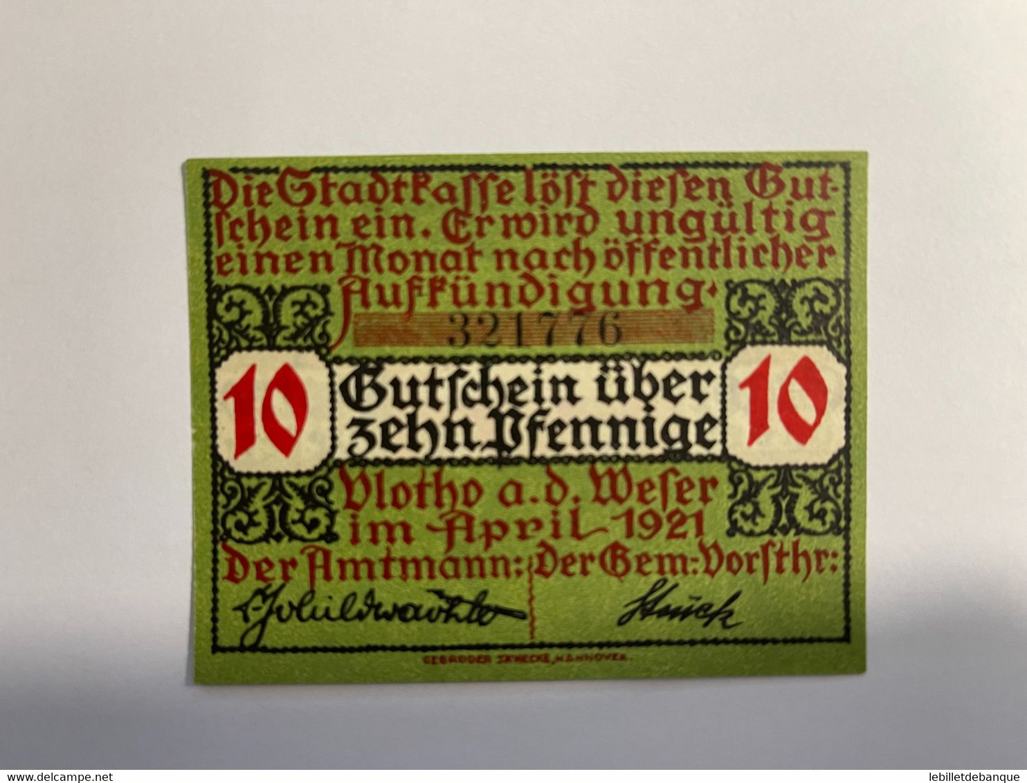 Allemagne Notgeld Blotho 10 Pfennig - Colecciones