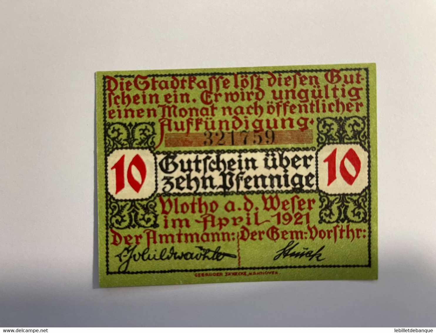 Allemagne Notgeld Blotho 10 Pfennig - Collections