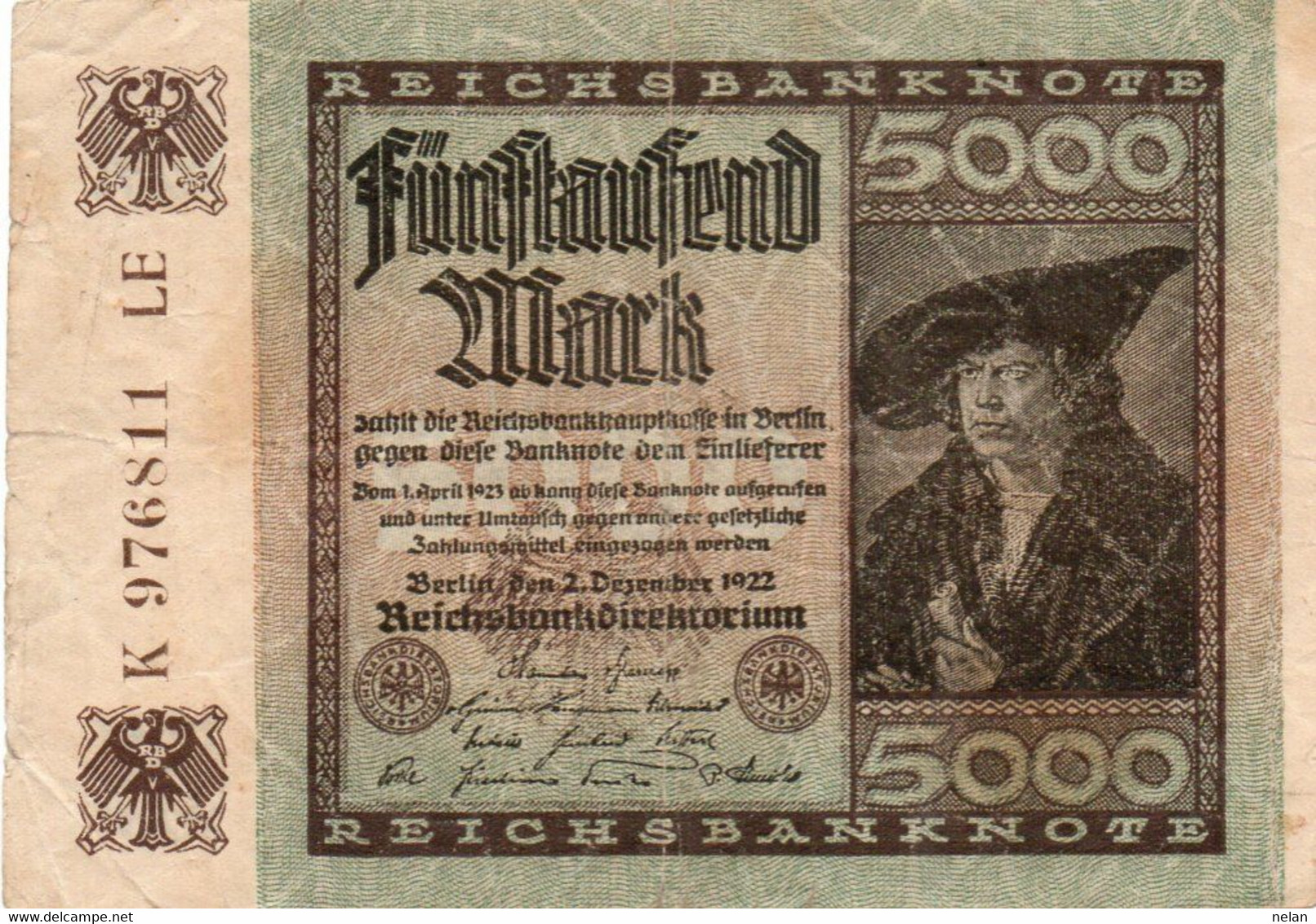 GERMANIA-REICHSBANKNOTE-5000  MARK 1922 - Wor:P-81c, Ros:R-80d -  : Dornen -  Circ. - 5000 Mark