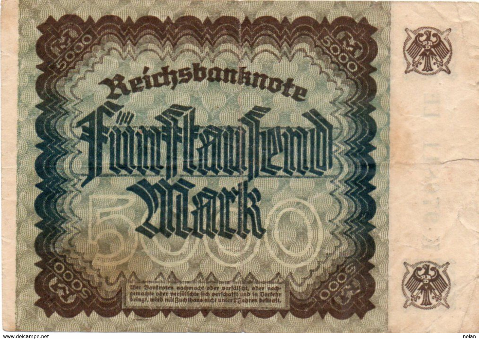 GERMANIA-REICHSBANKNOTE-5000  MARK 1922 - Wor:P-81c, Ros:R-80d -  : Dornen -  Circ. - 5.000 Mark